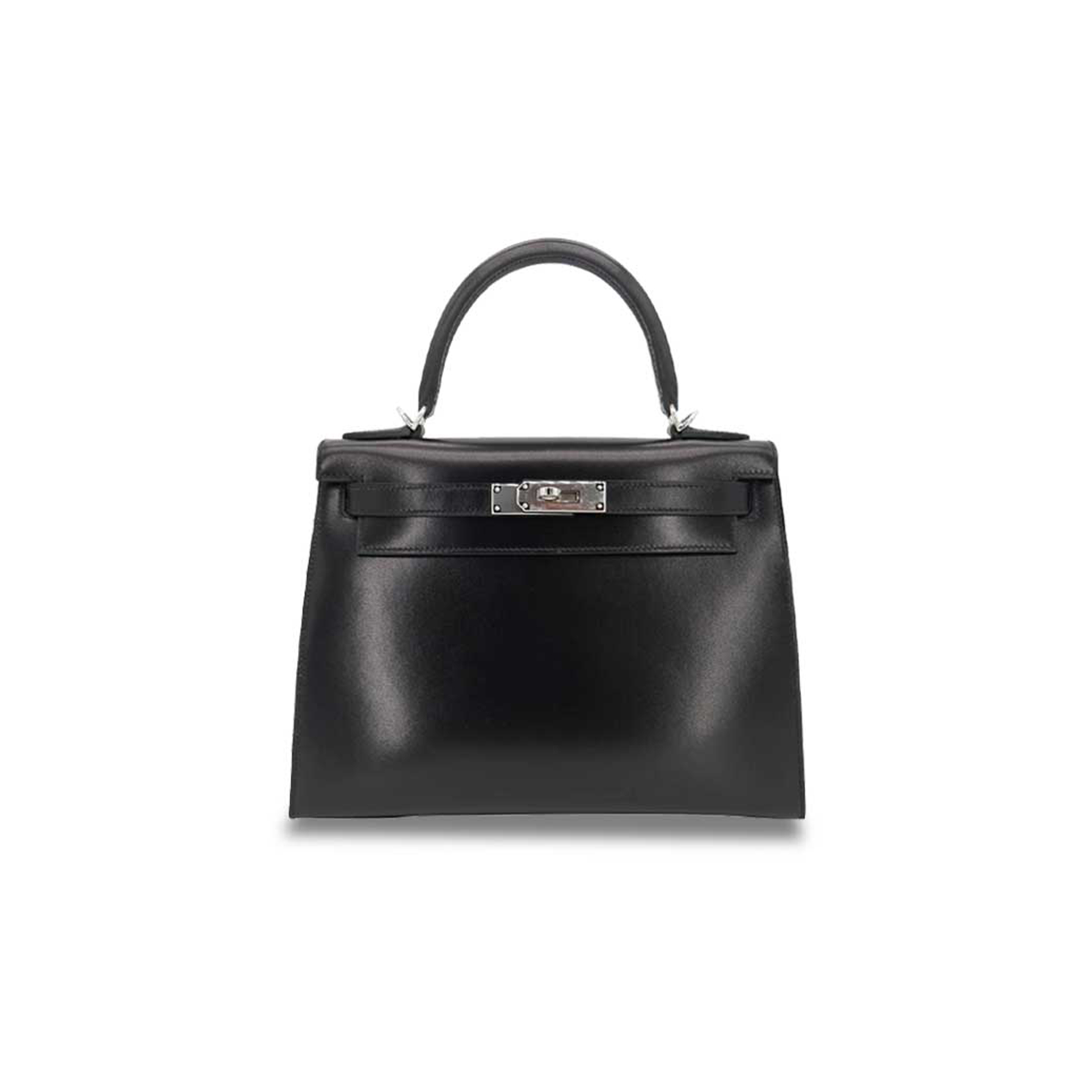 HERMÈS MASTER KELLY 28 SELLIER BLACK BOX CALF LEATHER PALLADIUM HARDWARE (28*22*10cm) 